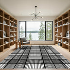 Chunky Black White Grid Squares Rug