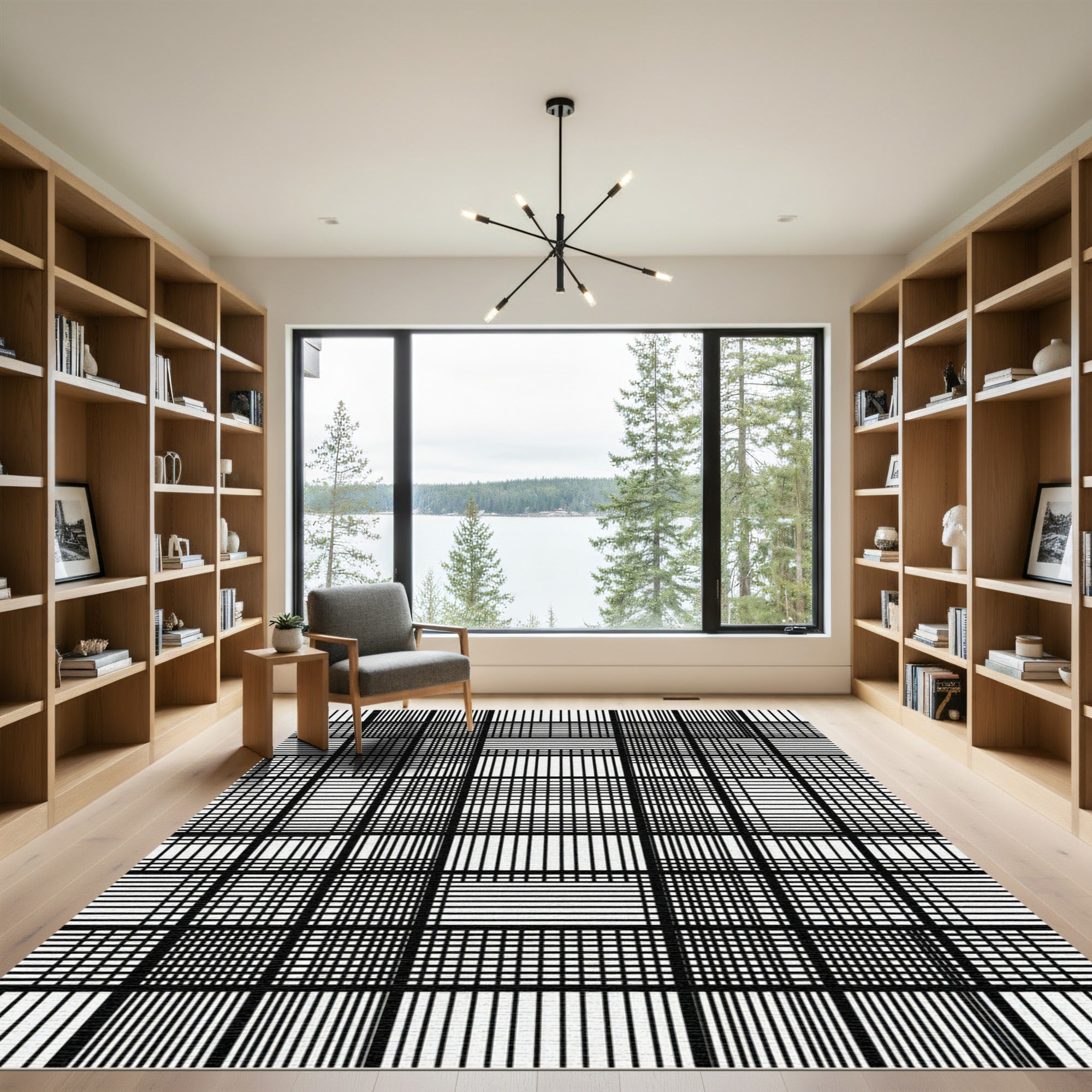 Chunky Black White Grid Squares Rug
