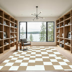Tan White Gradual Checkerboard Squares Rug