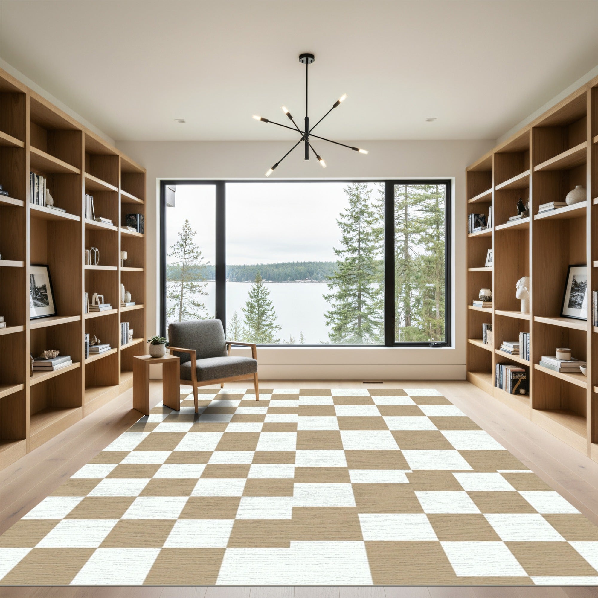 Tan White Gradual Checkerboard Squares Rug