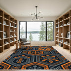 Bold Orange Grey Hexagonal Geometric Folklore Rug