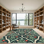 Emerald Pomegranate Floral Damask Art Rug