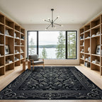 Dark Gray Ornate Scrollwork Medallion Rug