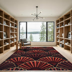 Art Deco Red Fan Pattern Rug