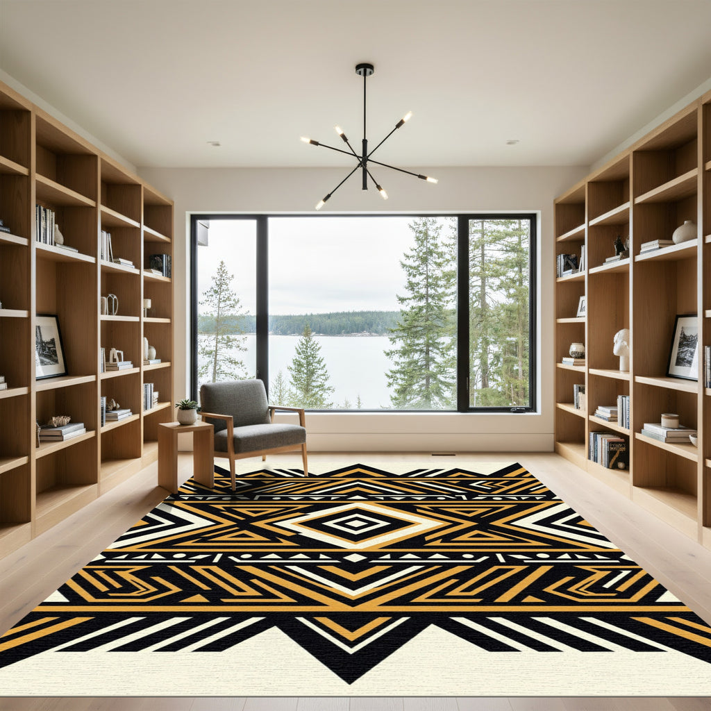 Bold Tribal Geometric Ochre Rug
