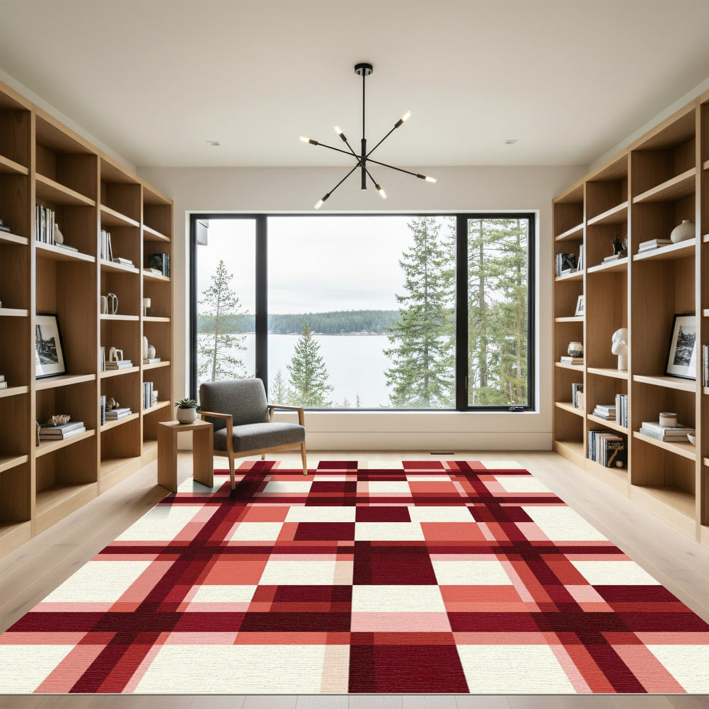 Red Checkerboard Plaid Harmony Rug