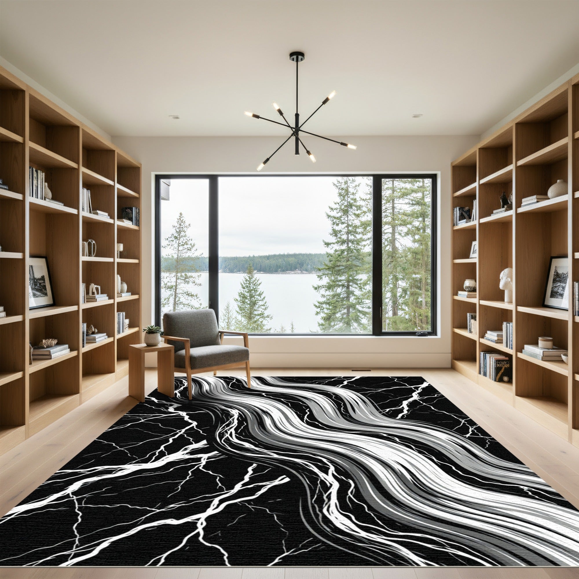 Monochromatic Flowing Lines Lightning Rug