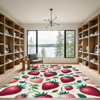 Vibrant Pink Strawberry Vine Pattern Rug