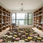 Pink Yellow White Blooming Garden Flowers Rug