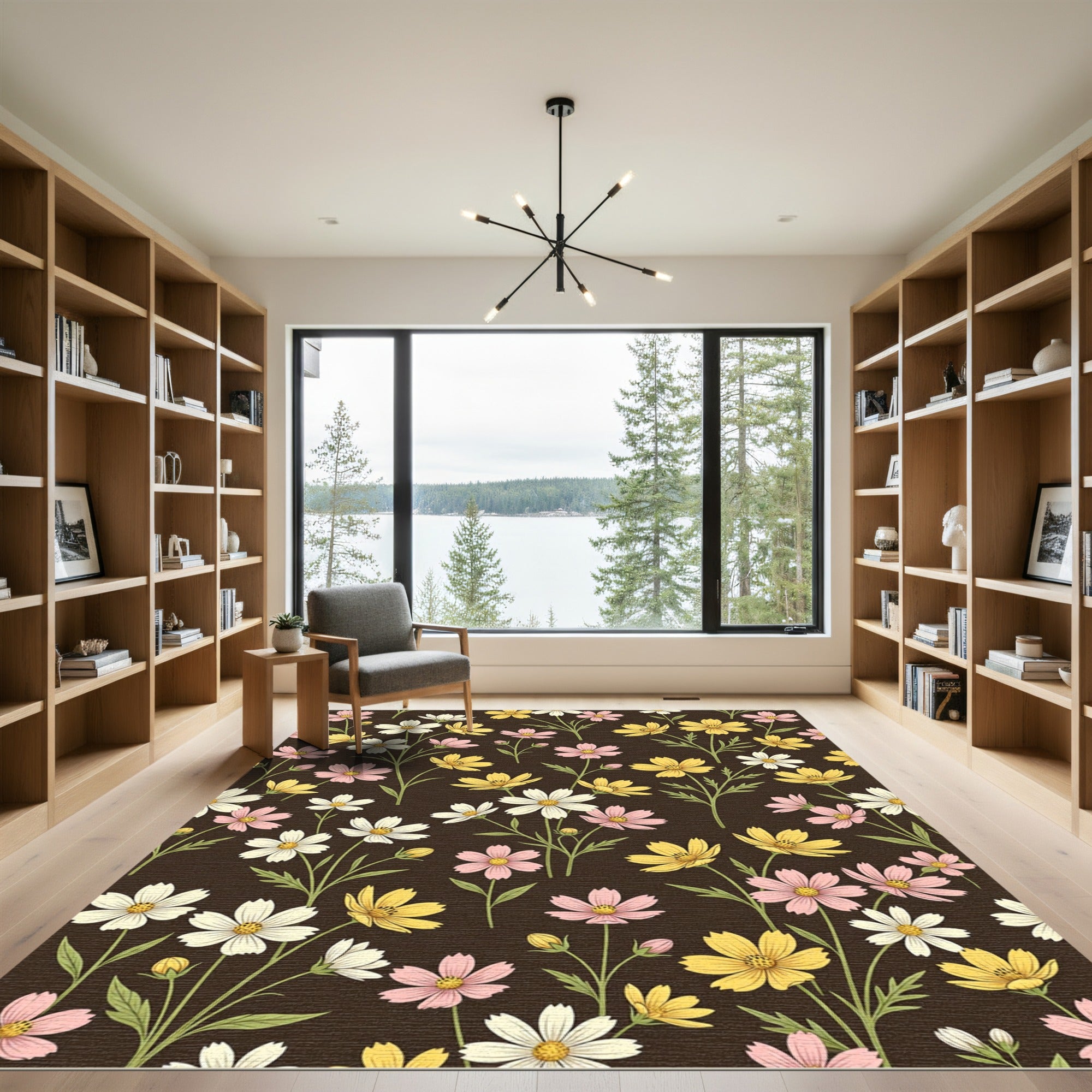 Pink Yellow White Blooming Garden Flowers Rug