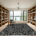 Monochrome Geometric Starburst Mandala Rug