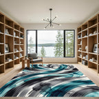 Teal Black Feathered Swirls Rug
