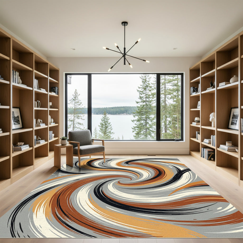 Abstract Earthy Swirl Neutral Motion Rug
