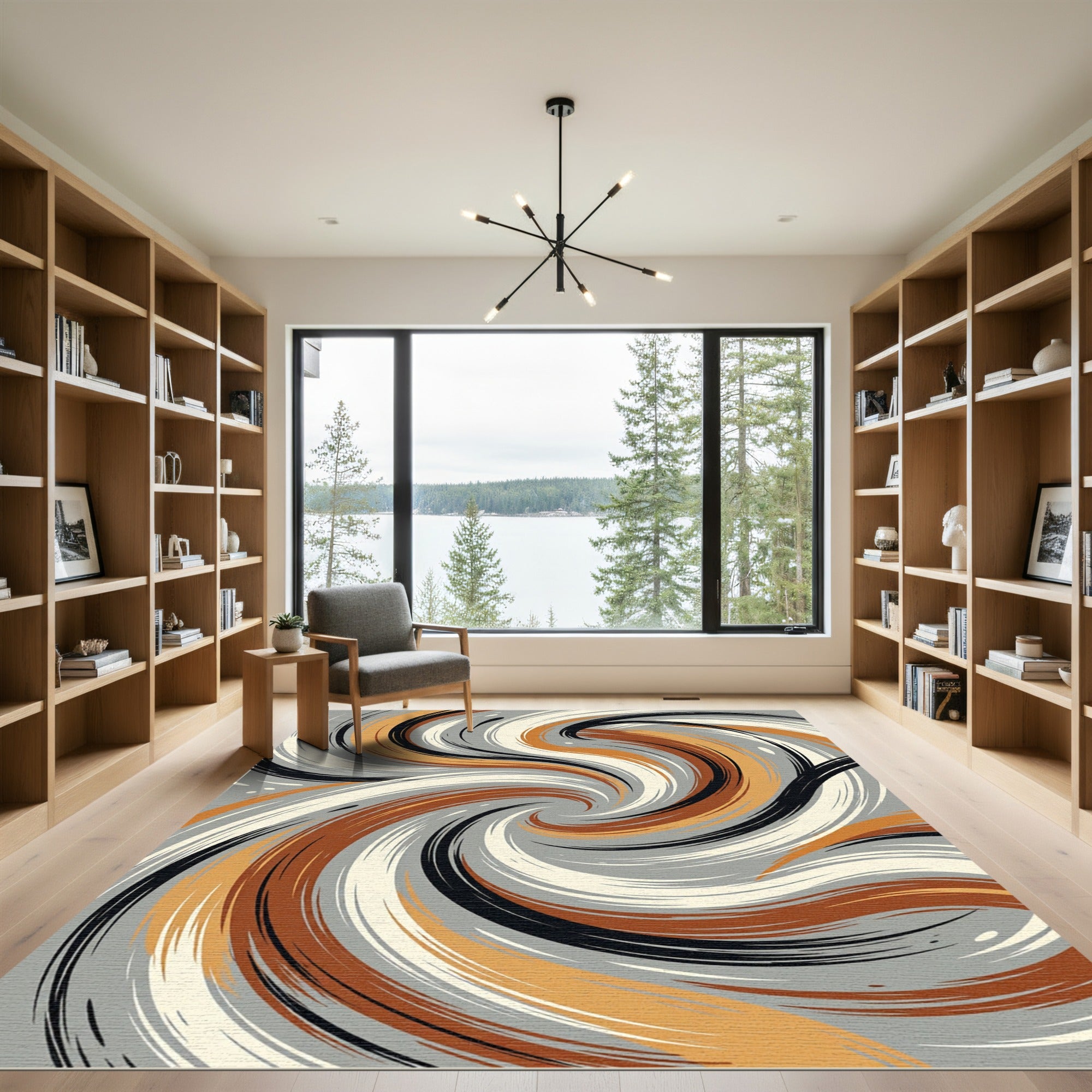 Abstract Earthy Swirl Neutral Motion Rug
