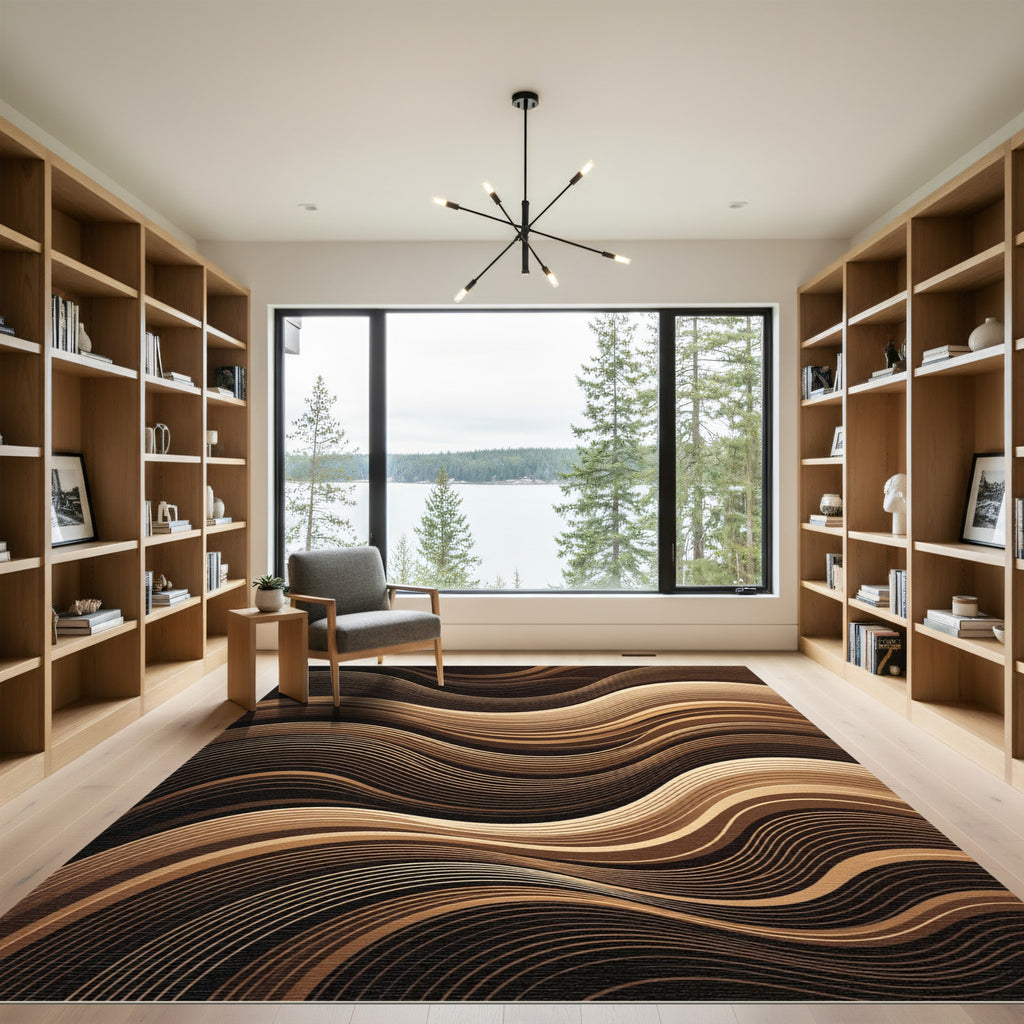 Warm Bronze Abstract Wavy Lines Rug