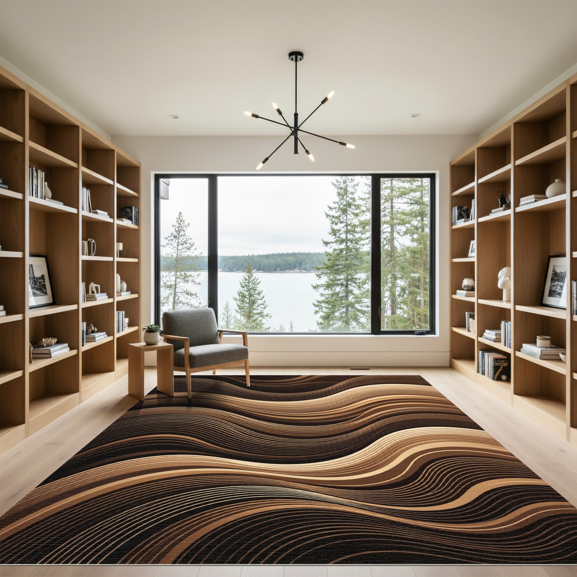 Warm Bronze Abstract Wavy Lines Rug