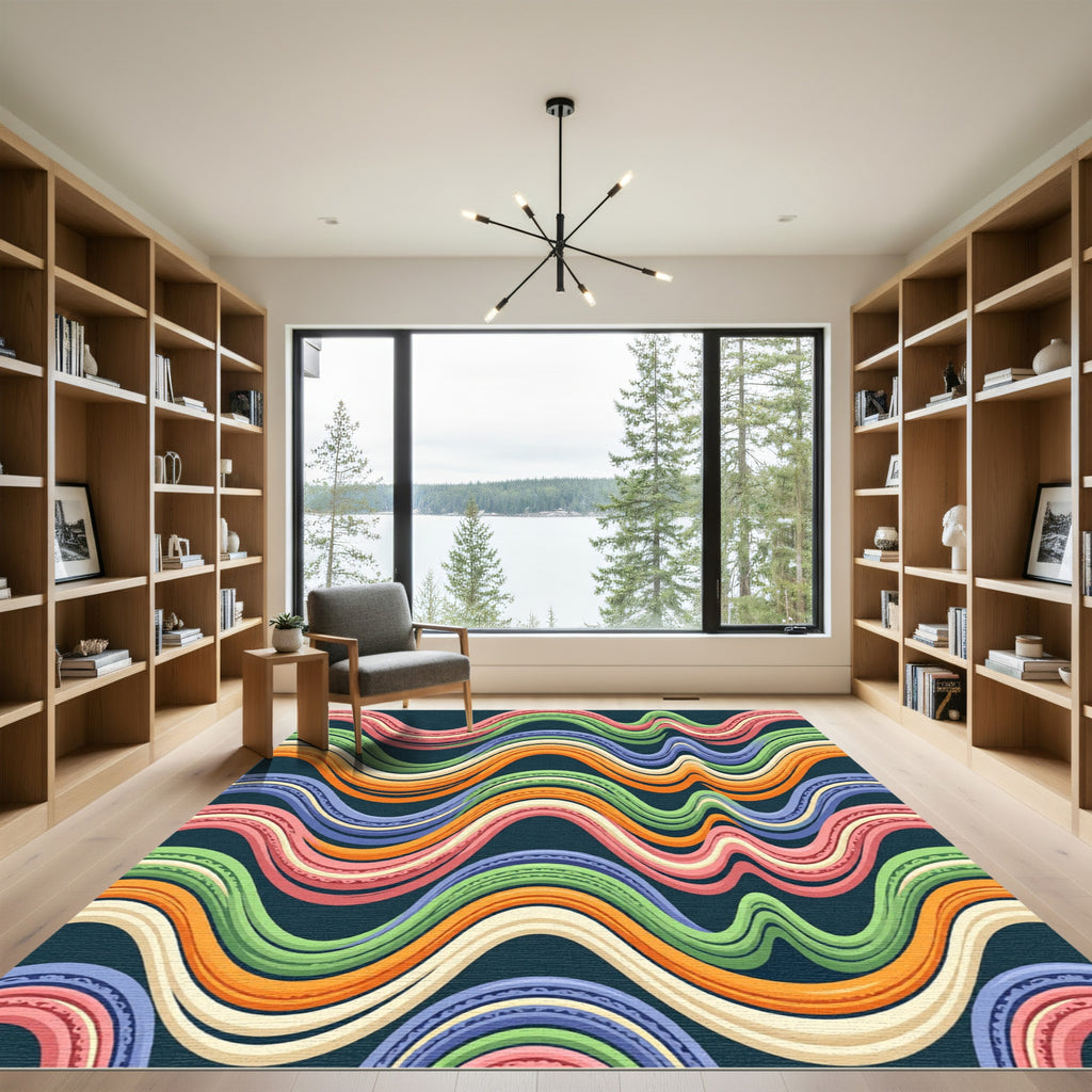 Colorful Wavy Stripe Abstract Rug