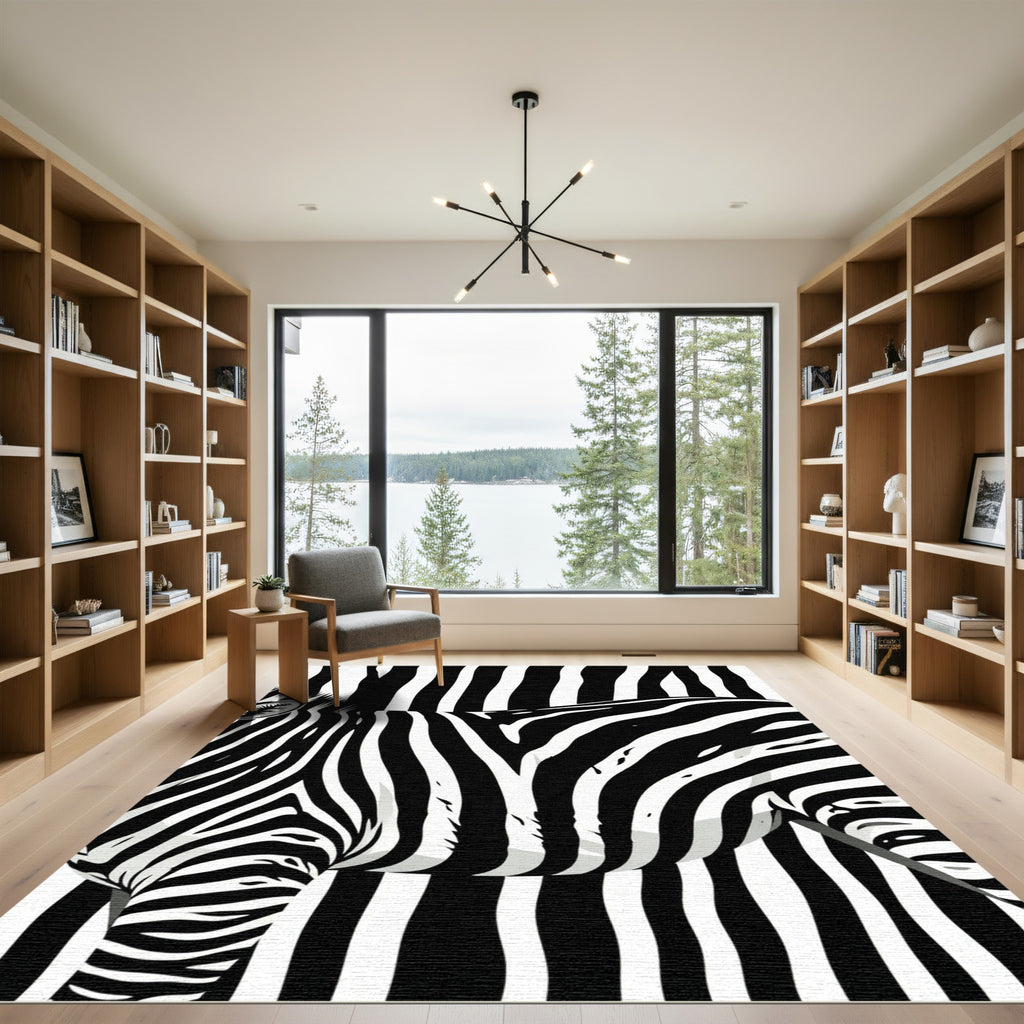 Black White Zebra Stripes Wildlife Rug
