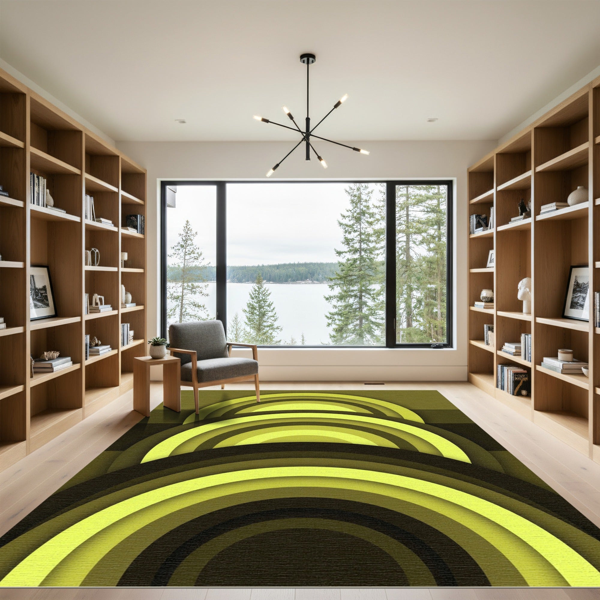 Modern Concentric Chartreuse Olive Arch Rug