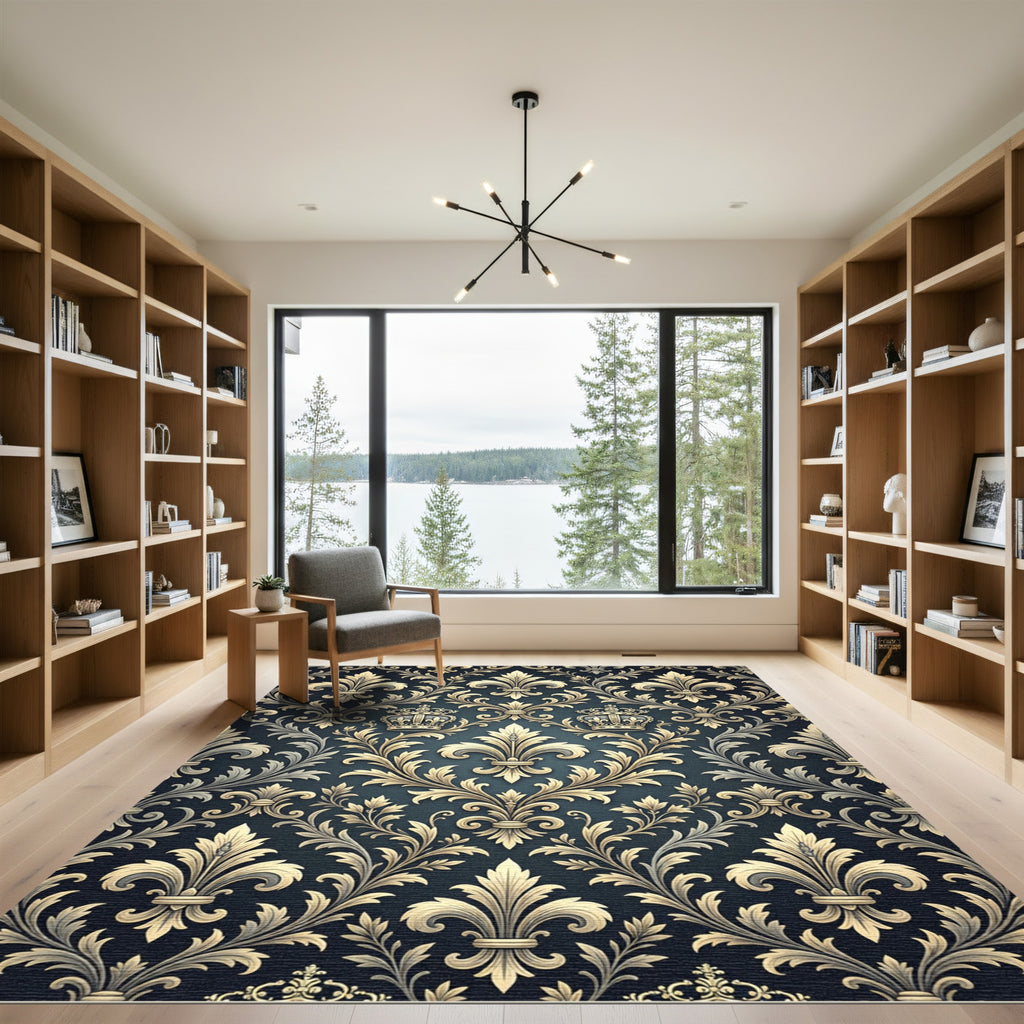 Elegant Gold Fleur De Lis Crown Rug