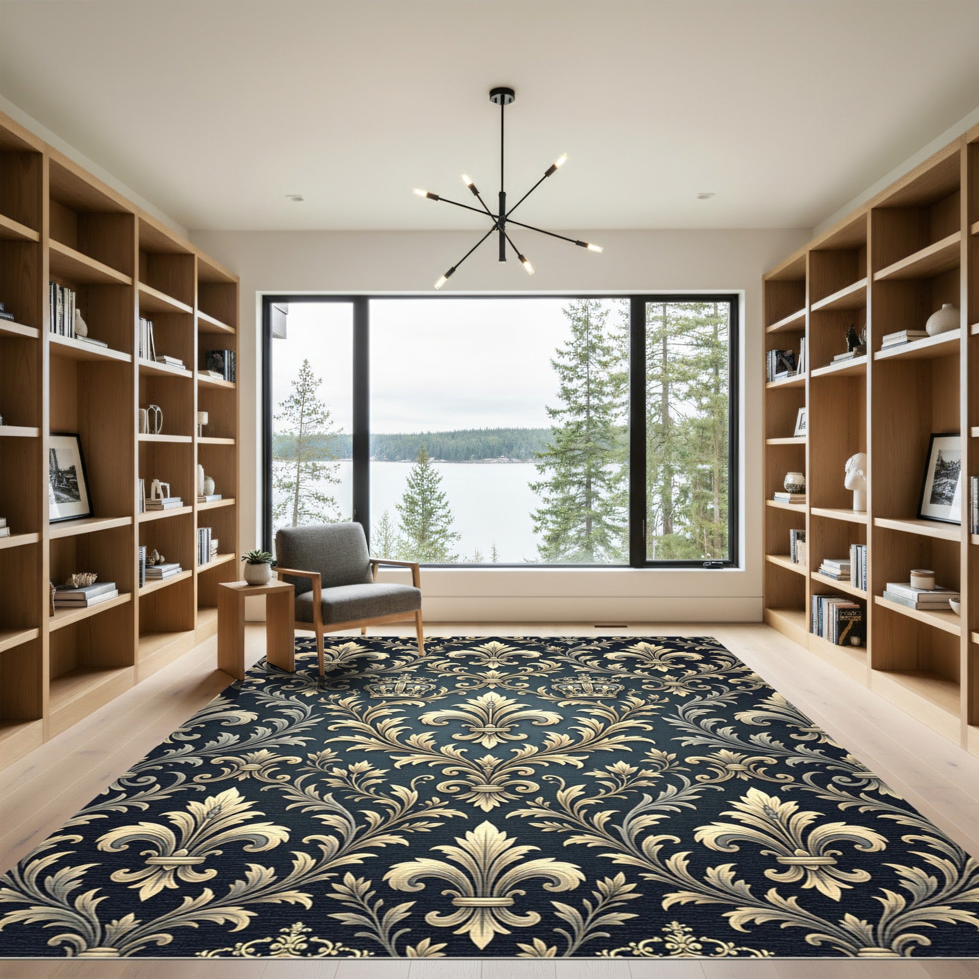 Elegant Gold Fleur De Lis Crown Rug