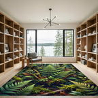 Lush Green Forest Fern Swirls Rug