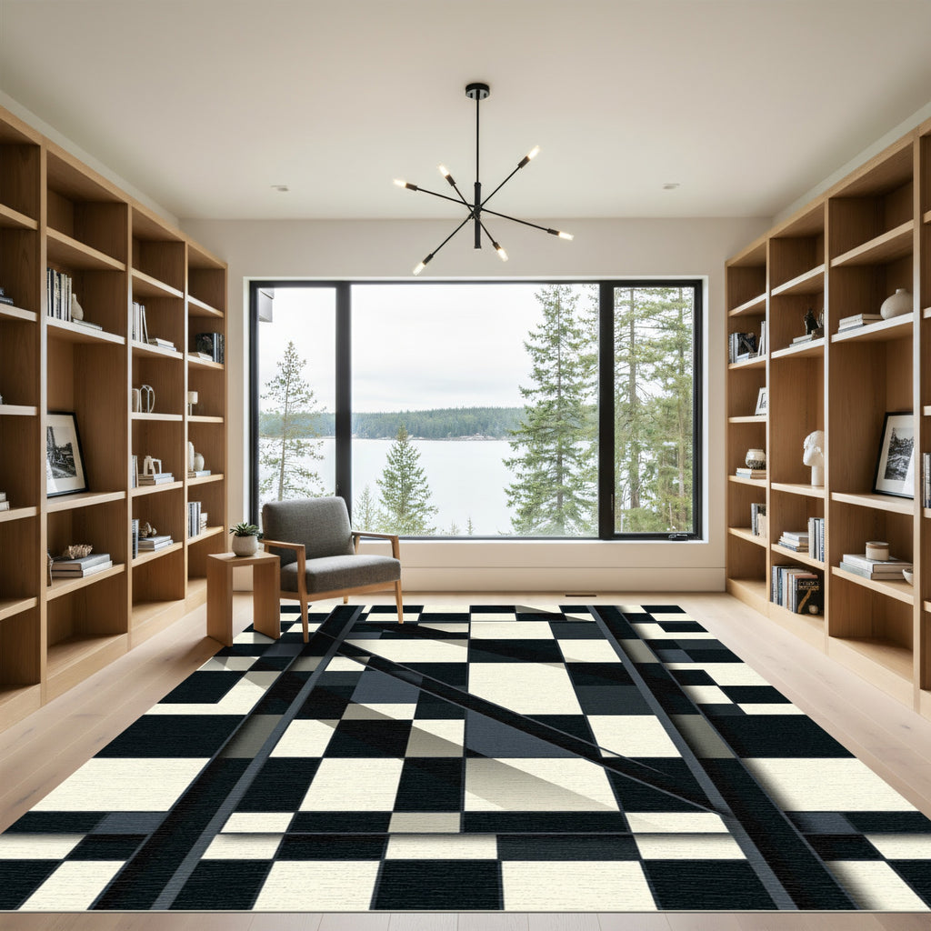 Monochromatic Geometric Grid Composition Rug