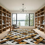 Golden White Interwoven Stripe Rug
