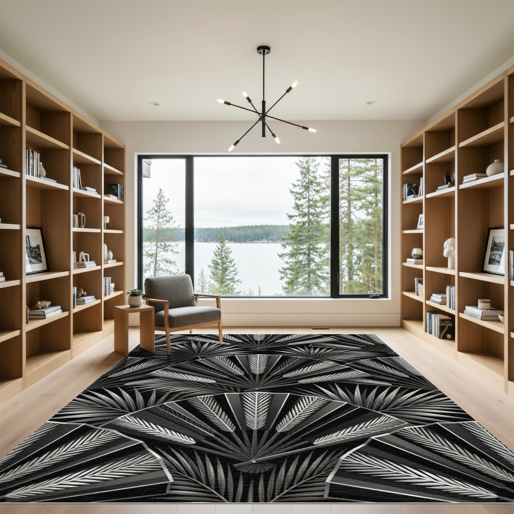 Art Deco Silver Fan Foliage Rug