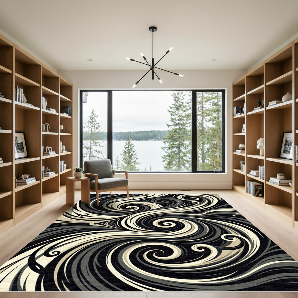 Monochromatic Swirl Abstract Ribbon Rug