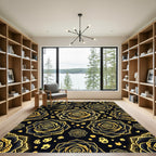 Gilded Black Rose Floral Arrangement Rug