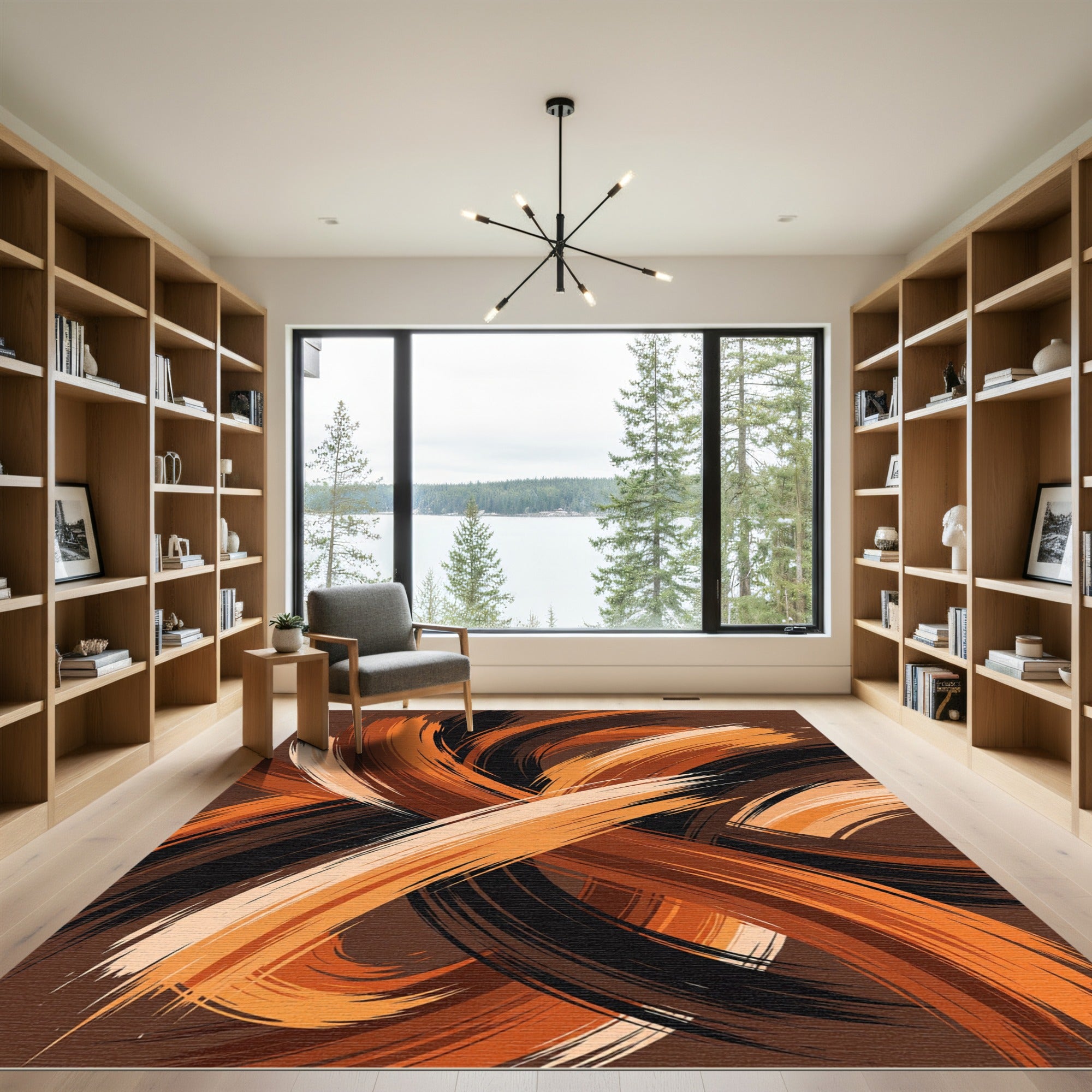 Abstract Cocoa Orange Swirl Rug