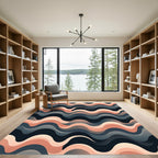 Coral Blush Gradient Wavy Lines Rug