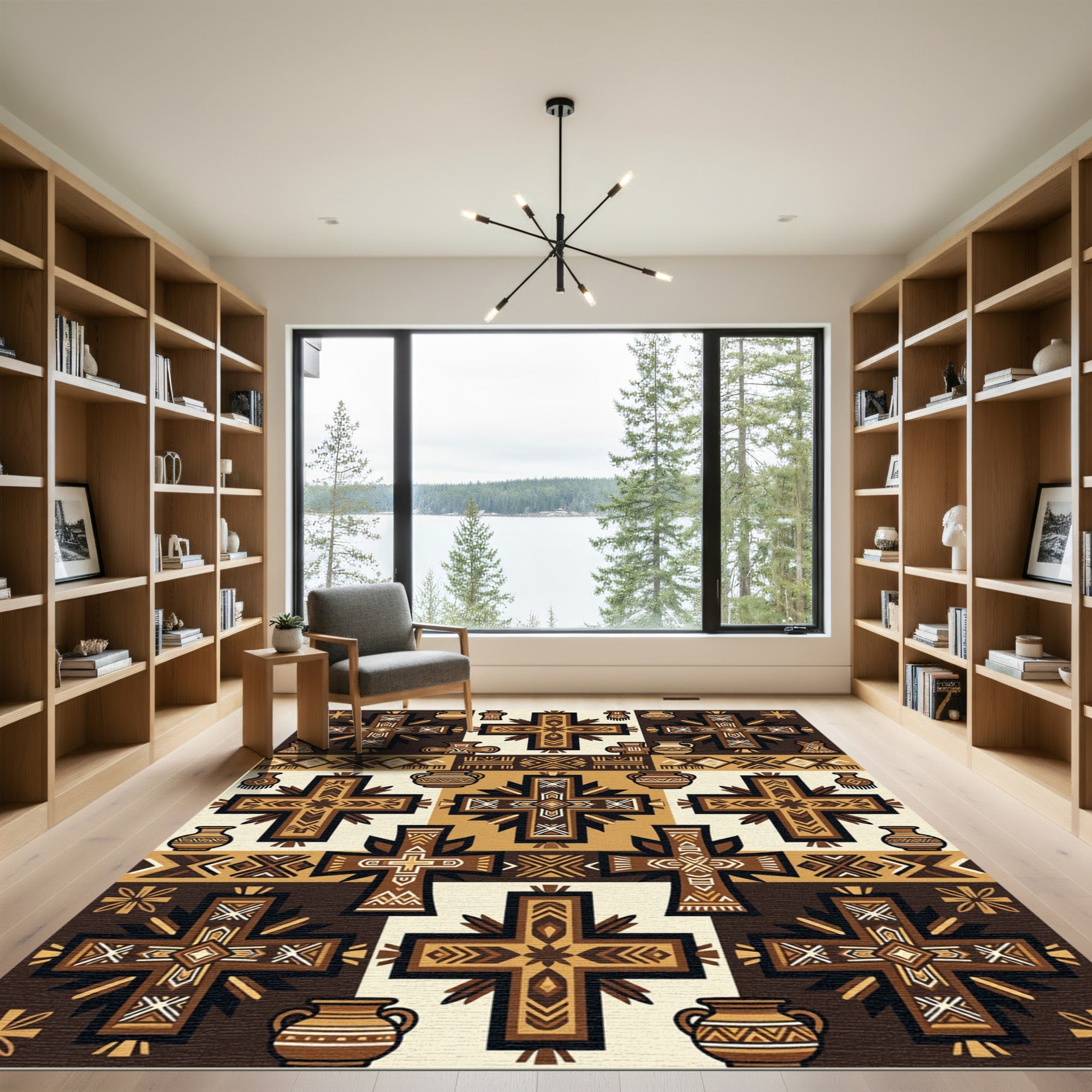 Brown Tan Cross and Pot Talavera Rug