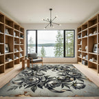 Monochrome Peony Wreath Ribbon Art Rug