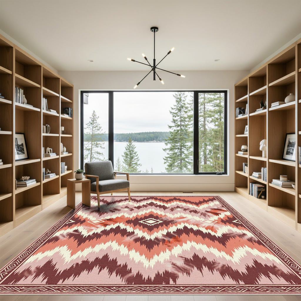 Terracotta Pink Abstract Chevron Tie-Dye Rug