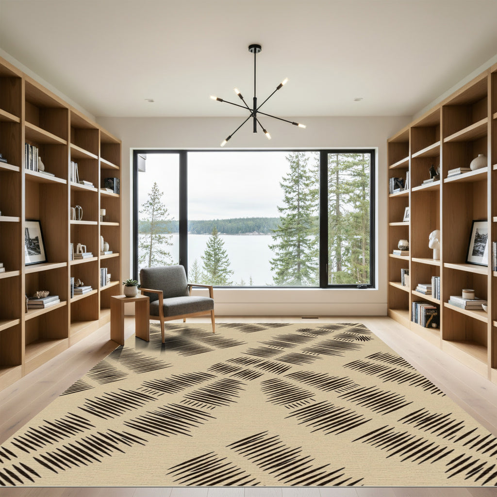Textured Black White Diamond Lines Rug