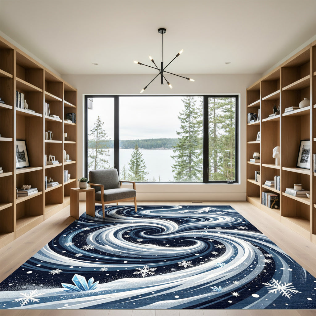 Swirling Blizzard Mountain Frost Abstract Rug