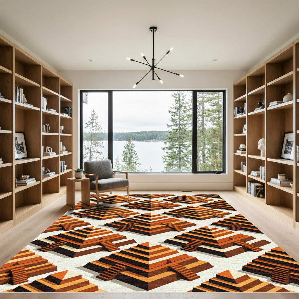 Tiered Pyramid Terra Cotta Pattern Rug