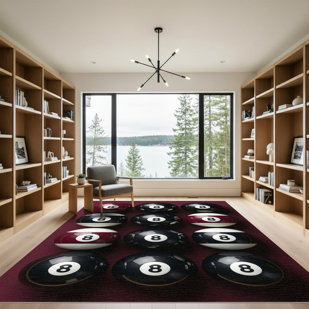 Minimalist Burgundy Black Sphere Grid Rug