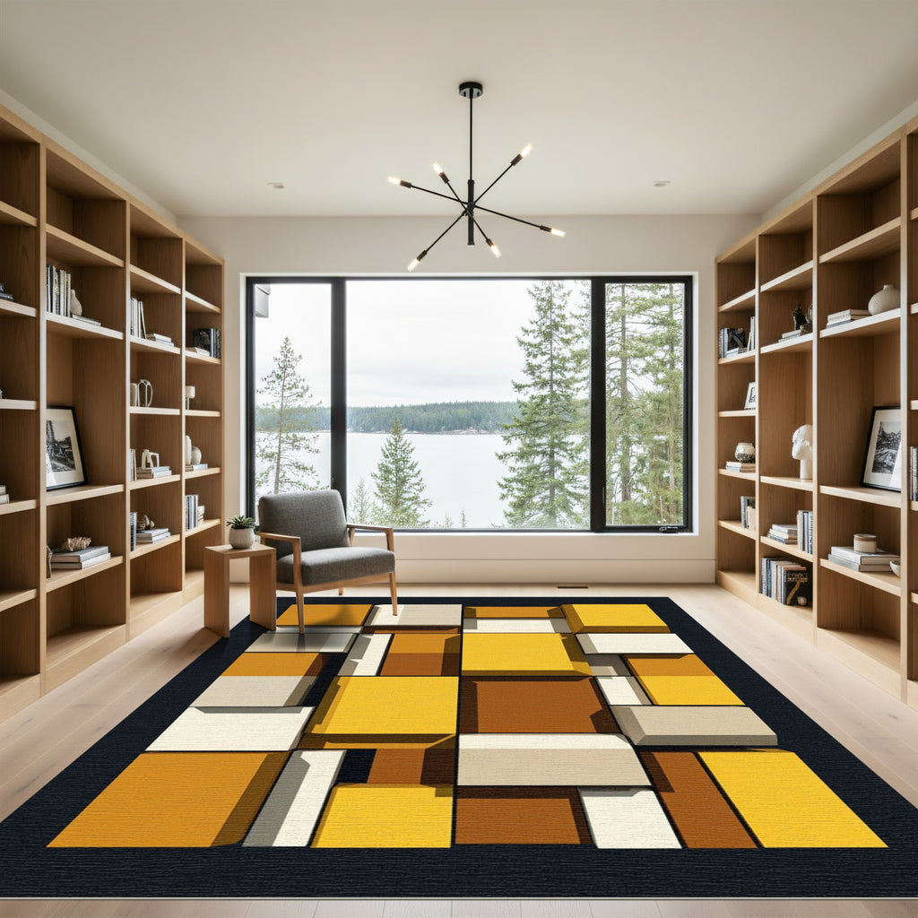 Amber Yellow Modular Geometric Blocks Rug