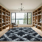 Monochrome Frosty Crystal Lattice Grid Rug