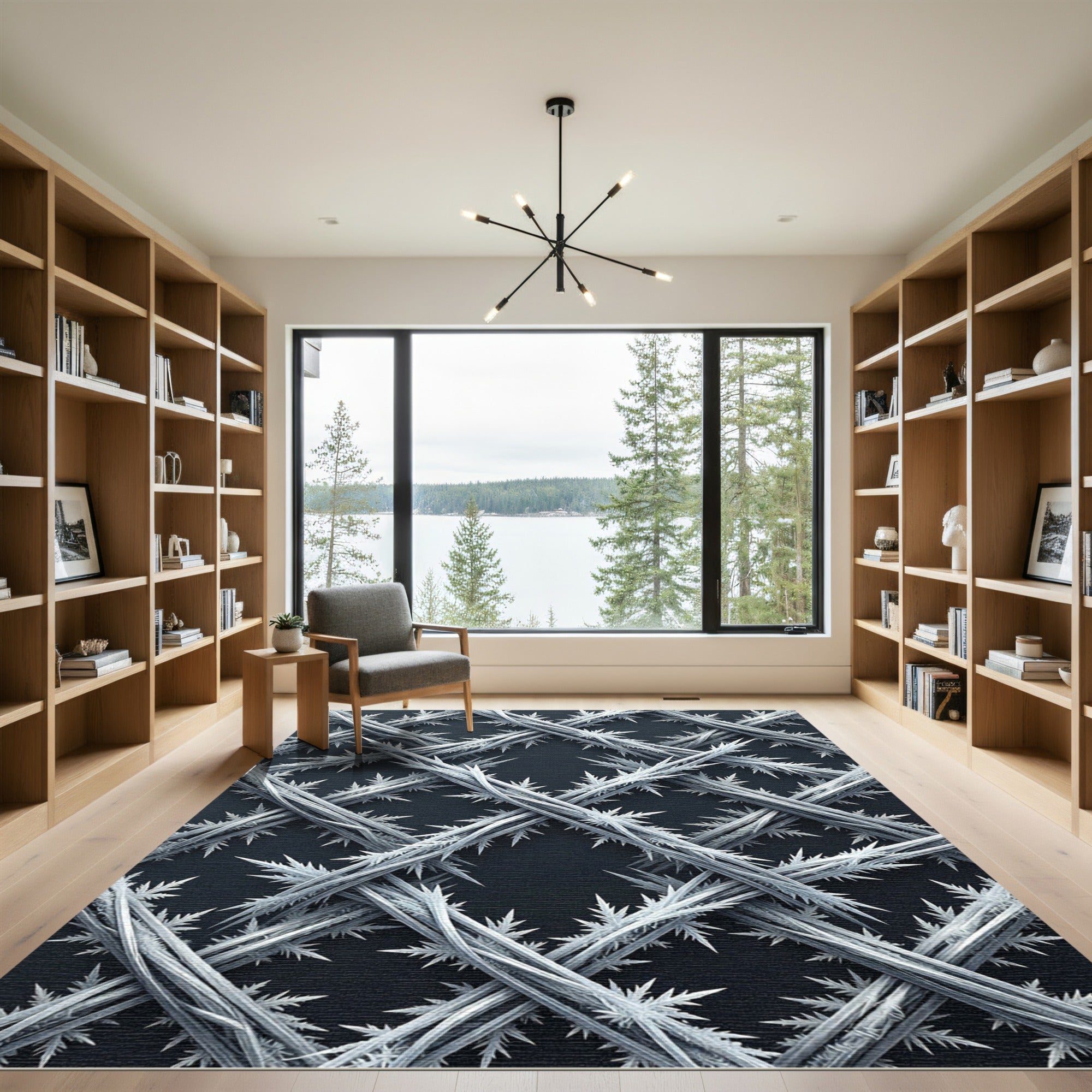 Monochrome Frosty Crystal Lattice Grid Rug
