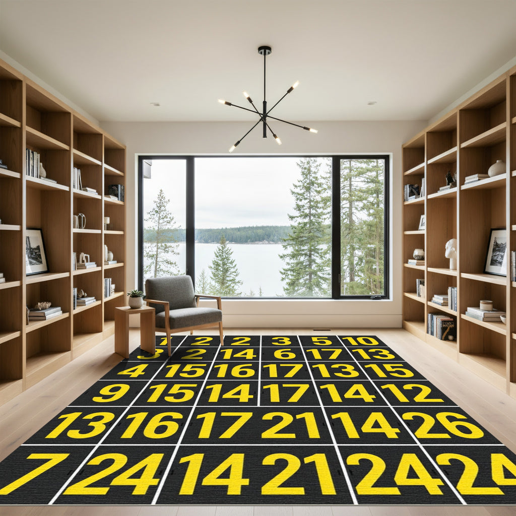 Yellow Grid Typography Number Art Rug