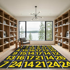 Yellow Grid Typography Number Art Rug