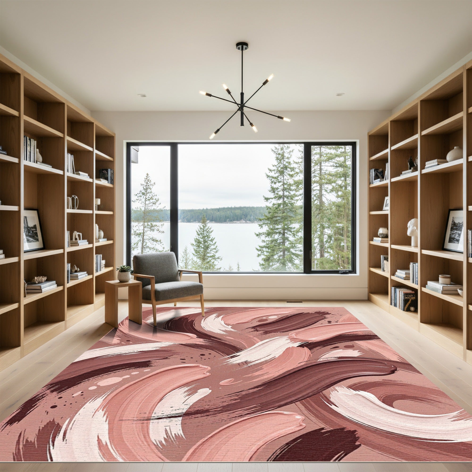 Abstract Earth Tone Brushstroke Swirl Rug