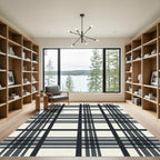 Classic Tartan Checkered Black Ivory Rug