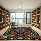 Elegant Ornate Floral Medallion Gold Accents Rug
