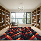 Red Orange Jagged Geometric Layered Rug