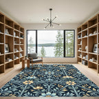 Blue Floral Gilded Trellis Art Rug